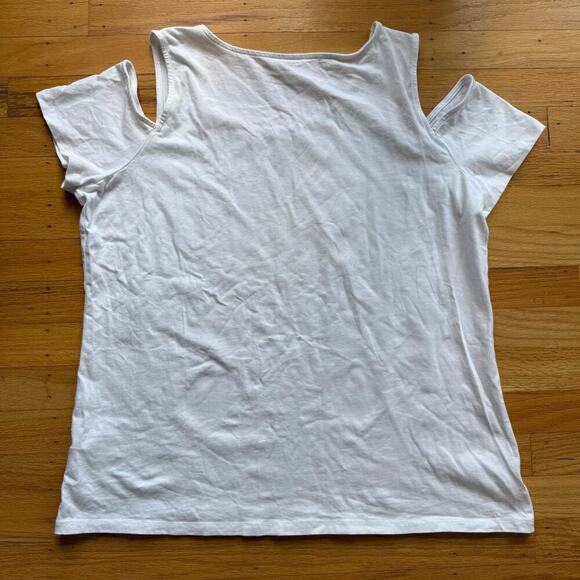 Michael Kors White Cold Shoulder Knit Shirt Size L Nautical Stretch Basics - Picture 7 of 15